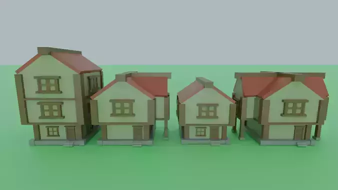 Medieval Cartoon Style Low Poly Game Ready House Set