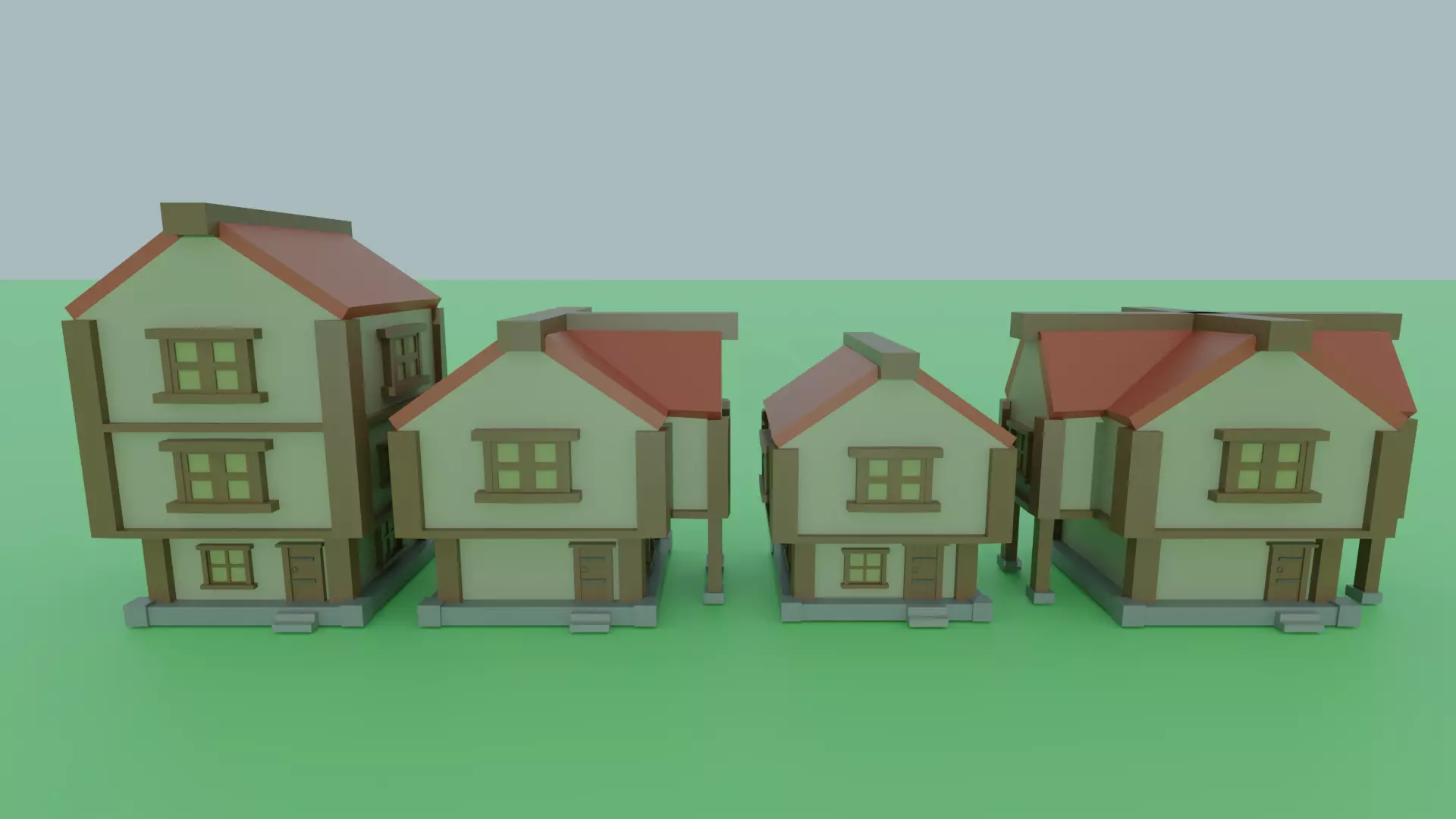 Medieval Cartoon Style Low Poly Game Ready House Set Low-poly 3D model_0