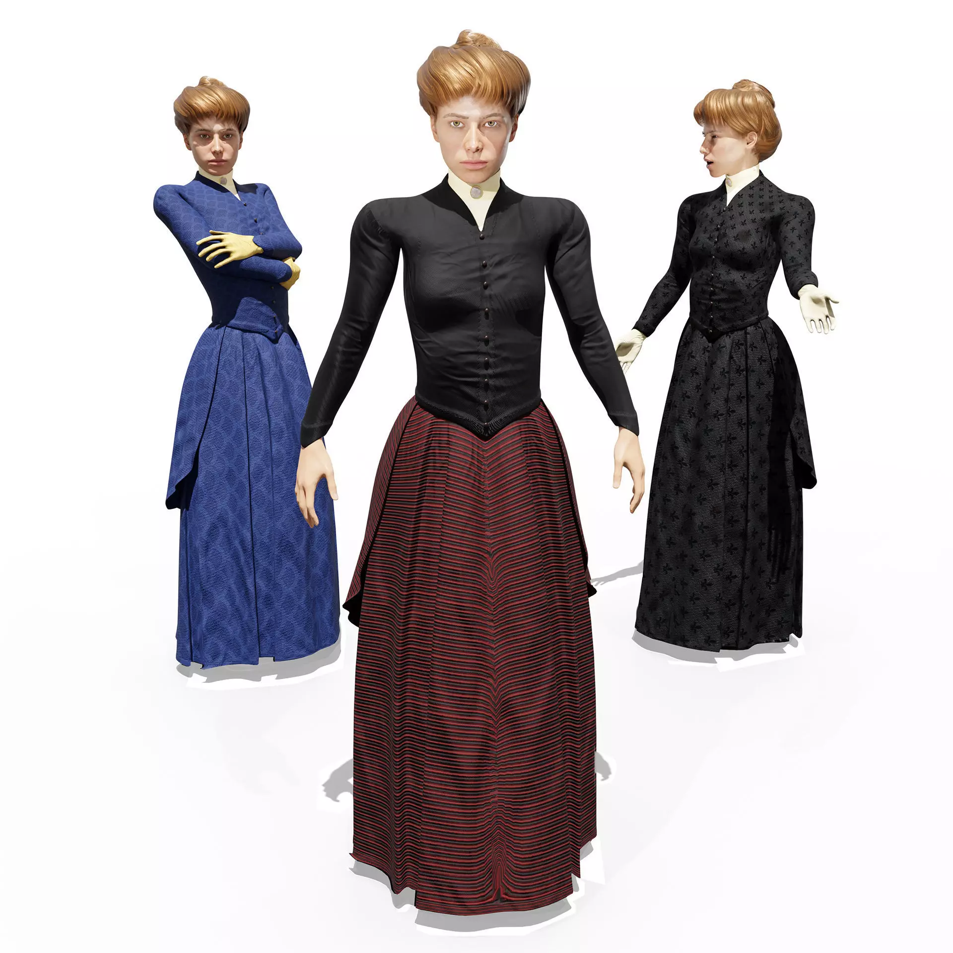 Victorian Female 01 - Body and Face Rigged - 3 versions 3D model_0