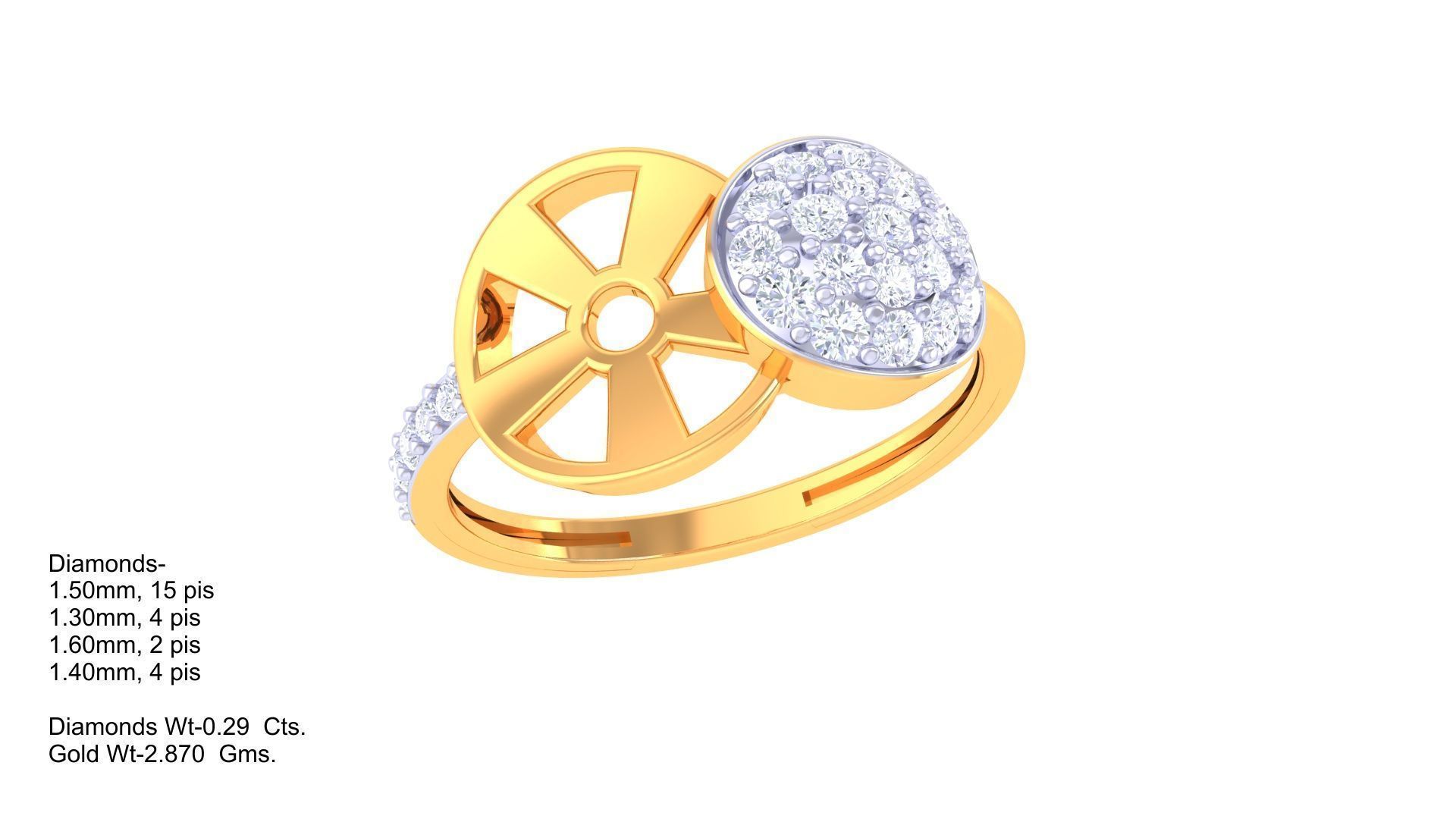 Bi Circles High Jewelry Diamond Cocktail Ring 3dm stl obj 3D print model_3