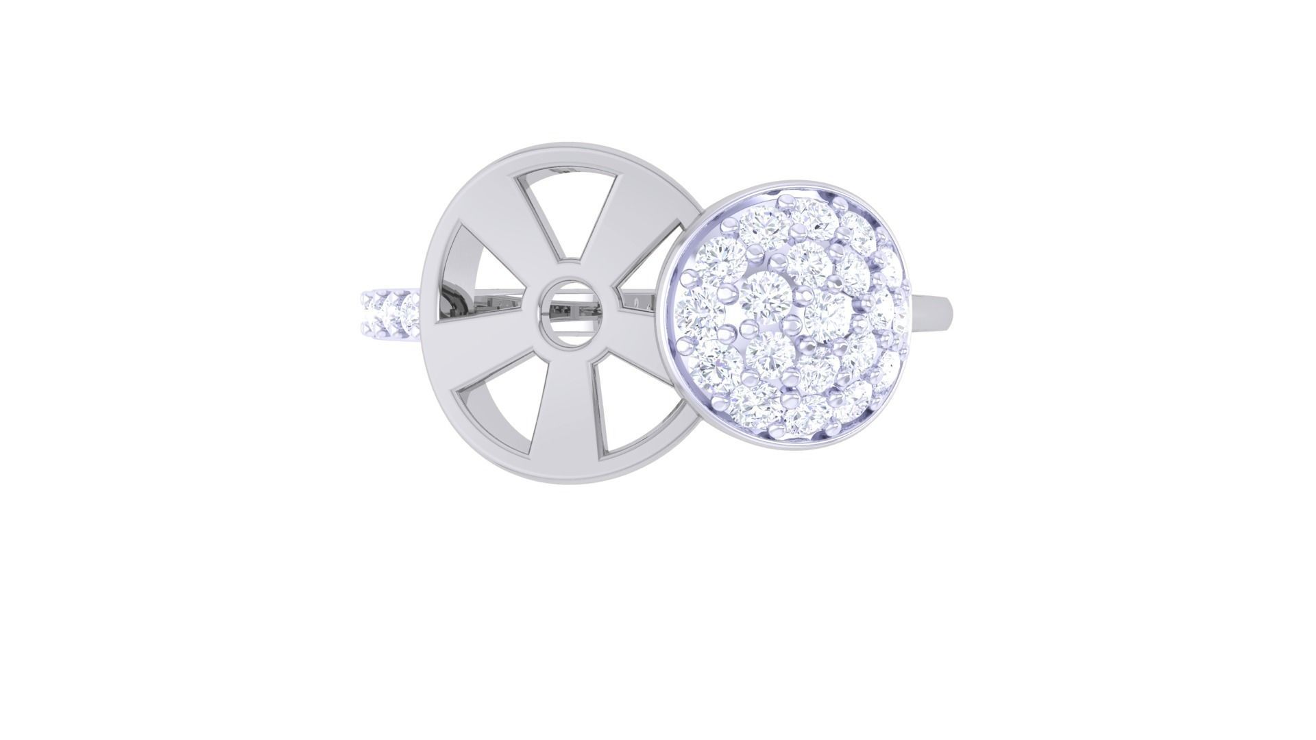 Bi Circles High Jewelry Diamond Cocktail Ring 3dm stl obj 3D print model_7