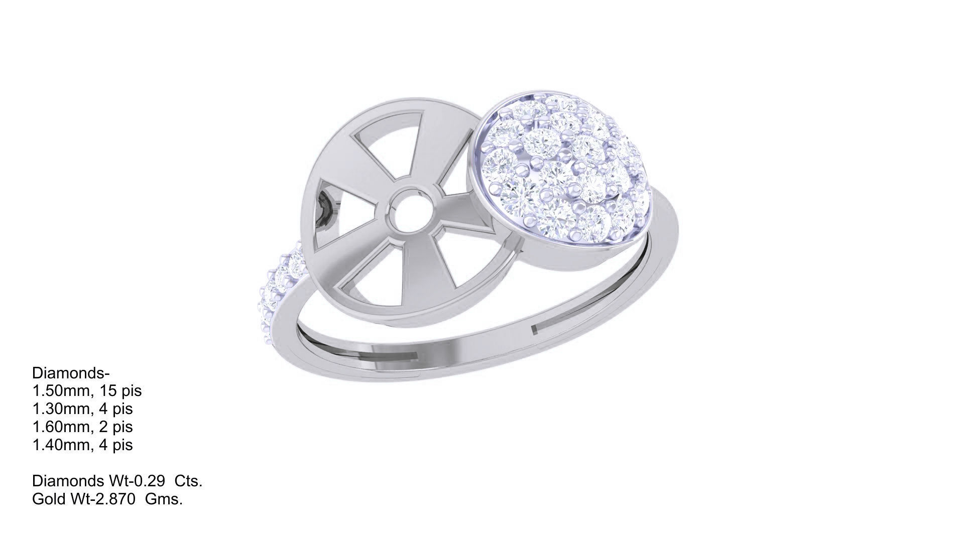 Bi Circles High Jewelry Diamond Cocktail Ring 3dm stl obj 3D print model_1