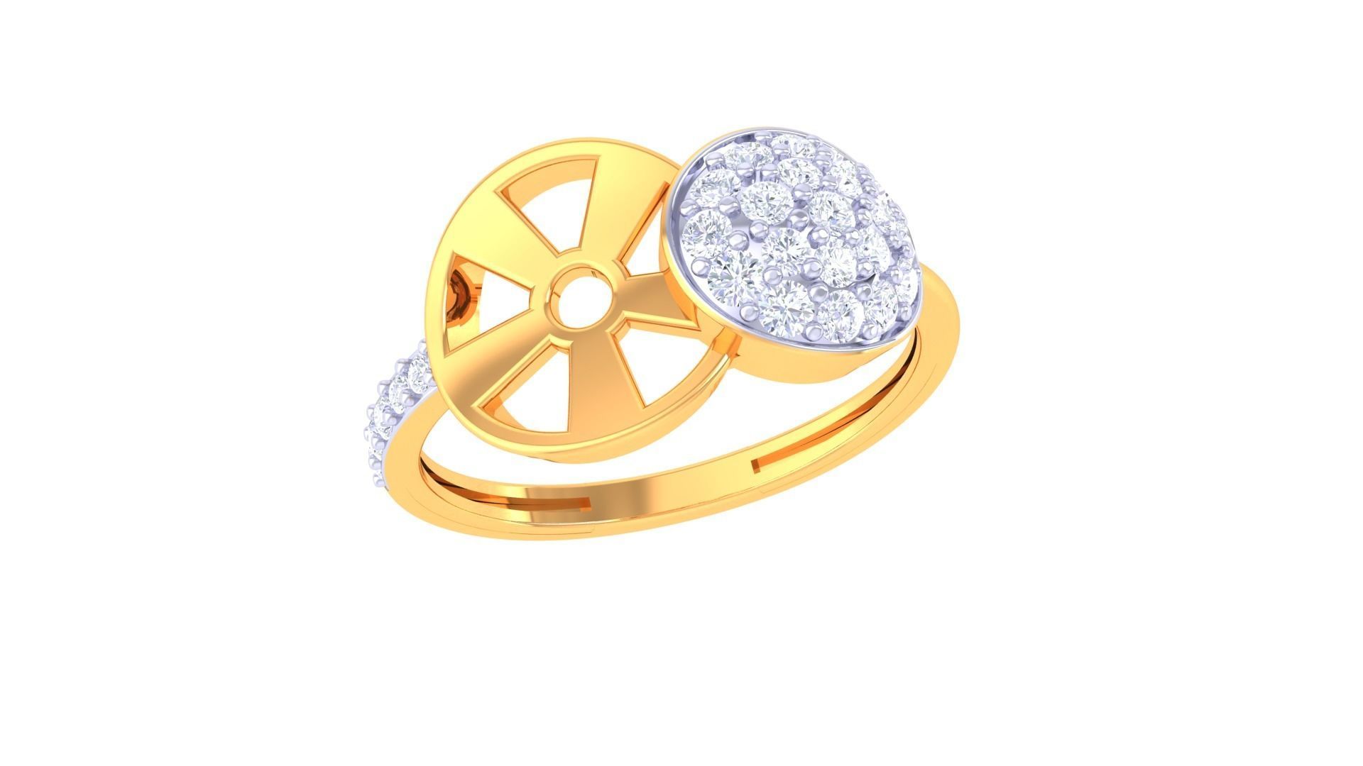 Bi Circles High Jewelry Diamond Cocktail Ring 3dm stl obj 3D print model_6