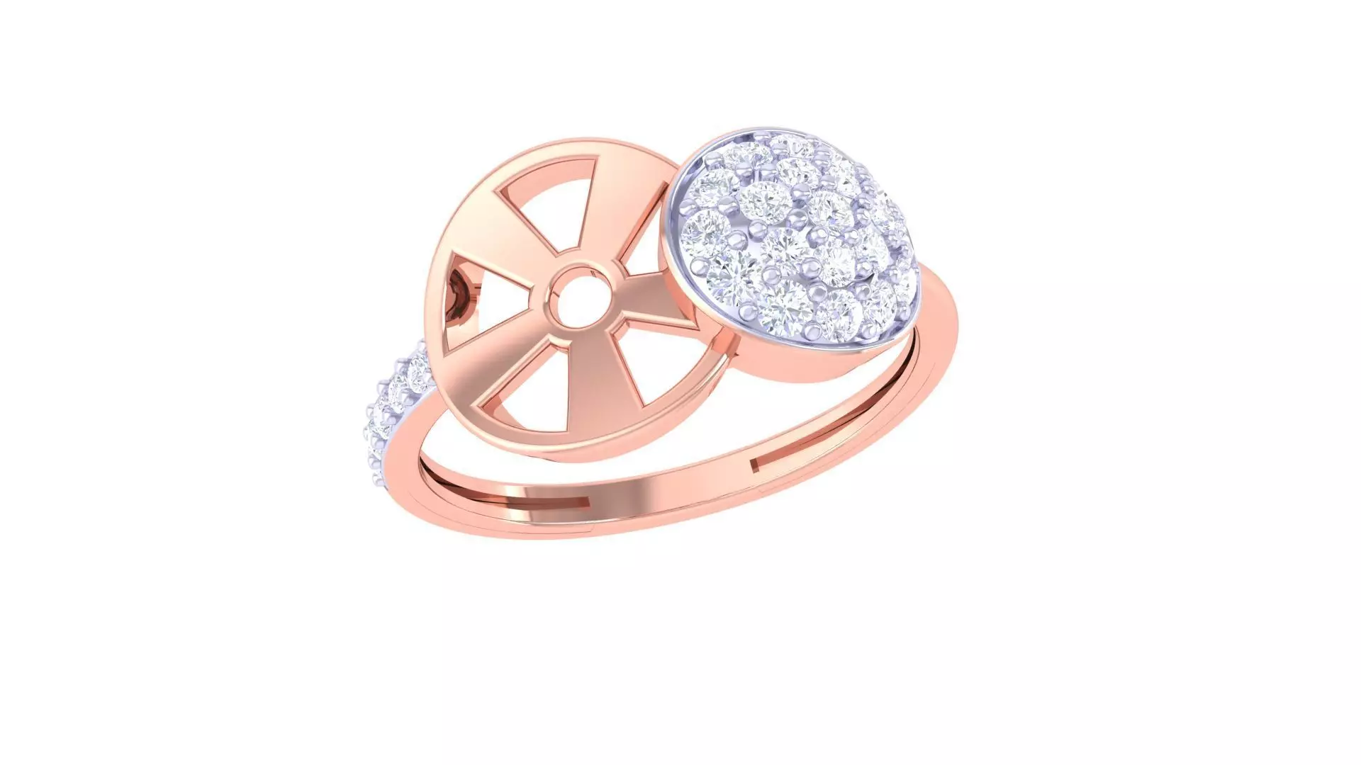 Bi Circles High Jewelry Diamond Cocktail Ring 3dm stl obj 3D print model_0