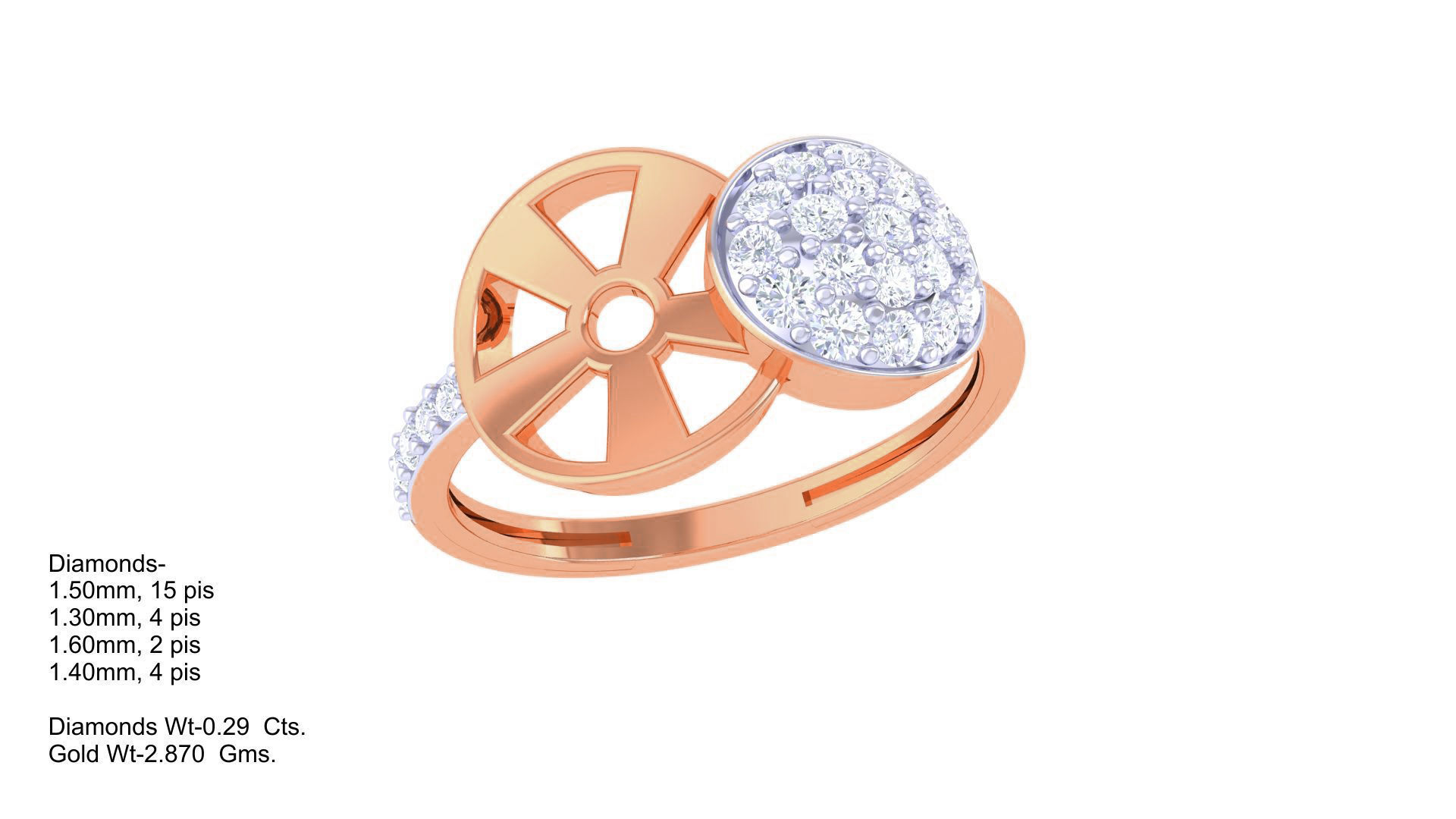 Bi Circles High Jewelry Diamond Cocktail Ring 3dm stl obj 3D print model_2