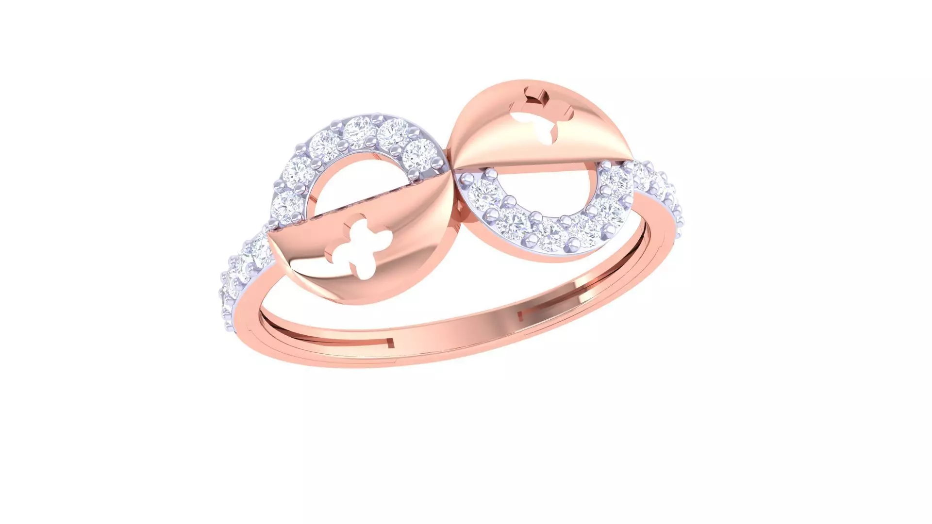 Bi Circles High Jewelry Diamond Cocktail Ring 3dm stl obj 3D print model_0