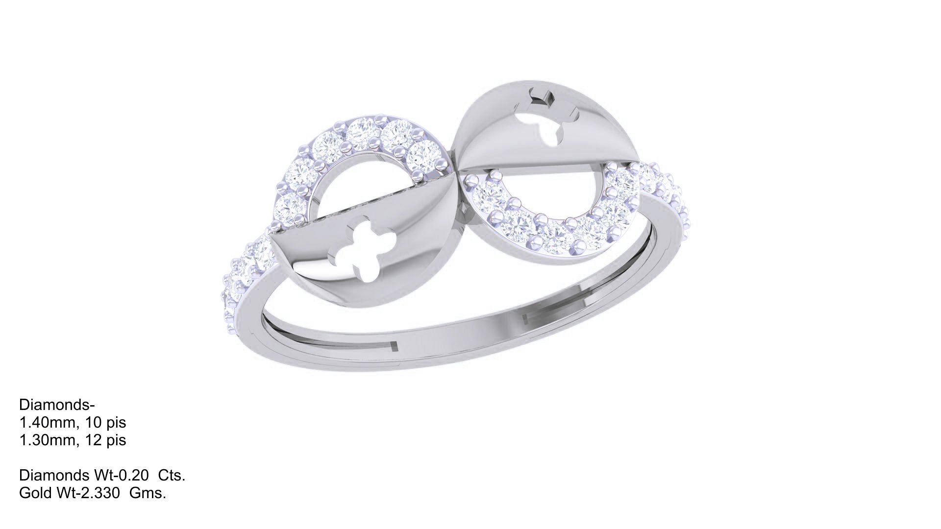 Bi Circles High Jewelry Diamond Cocktail Ring 3dm stl obj 3D print model_2