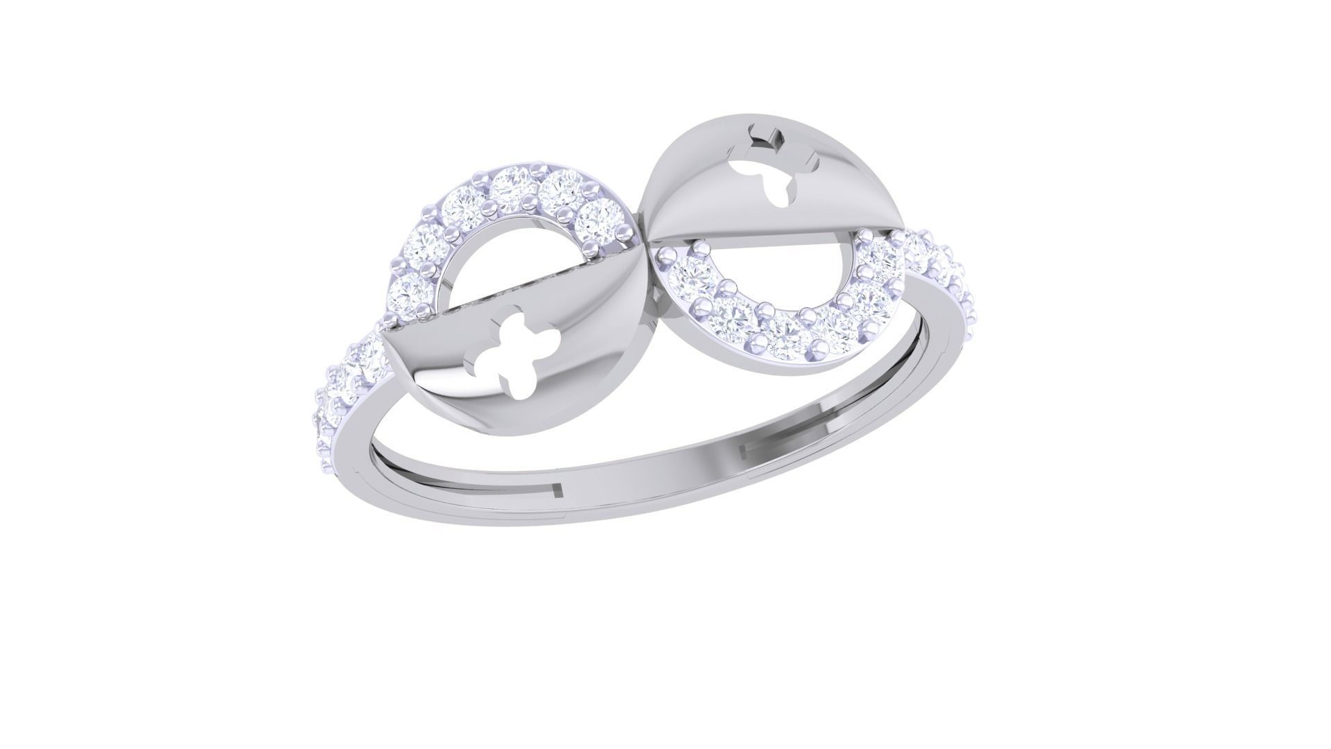 Bi Circles High Jewelry Diamond Cocktail Ring 3dm stl obj 3D print model_4