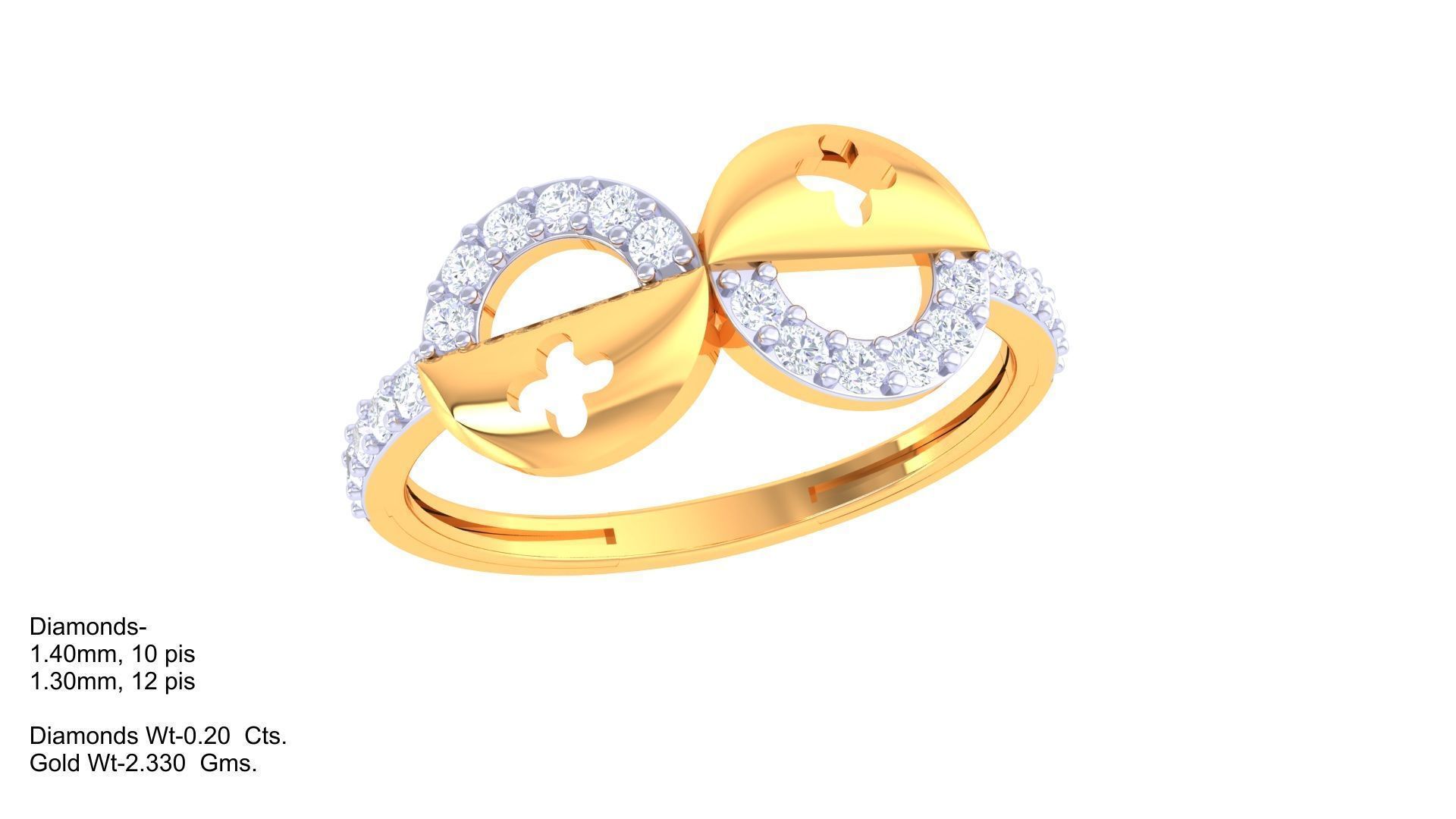 Bi Circles High Jewelry Diamond Cocktail Ring 3dm stl obj 3D print model_1