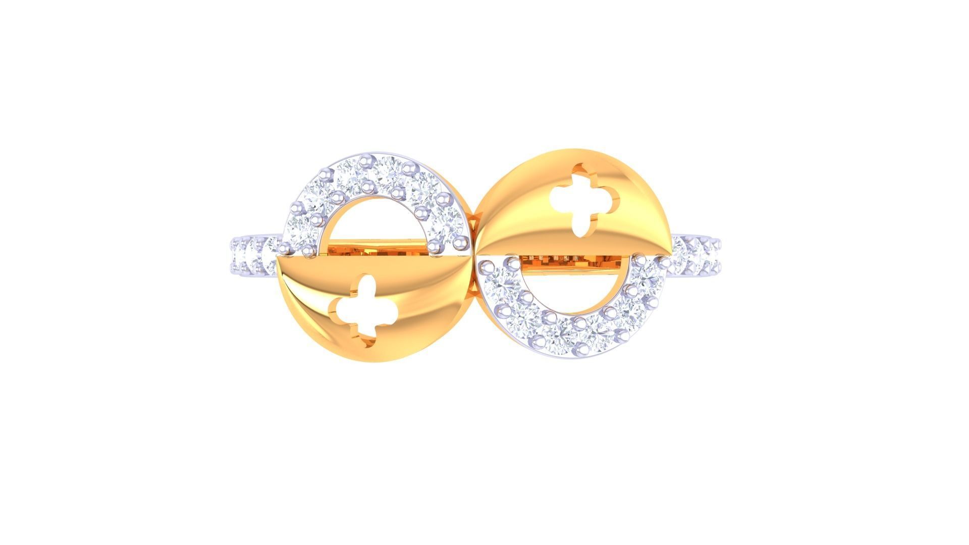 Bi Circles High Jewelry Diamond Cocktail Ring 3dm stl obj 3D print model_7