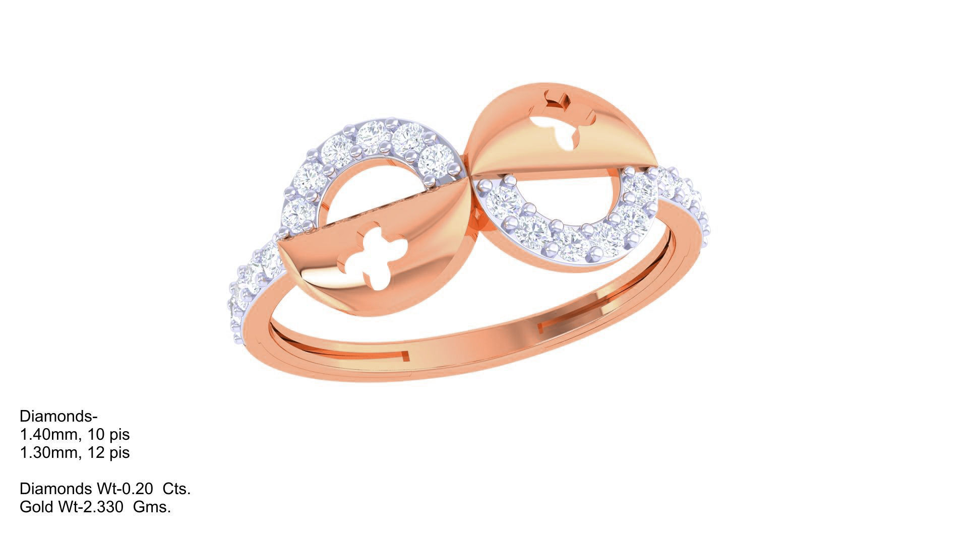 Bi Circles High Jewelry Diamond Cocktail Ring 3dm stl obj 3D print model_3