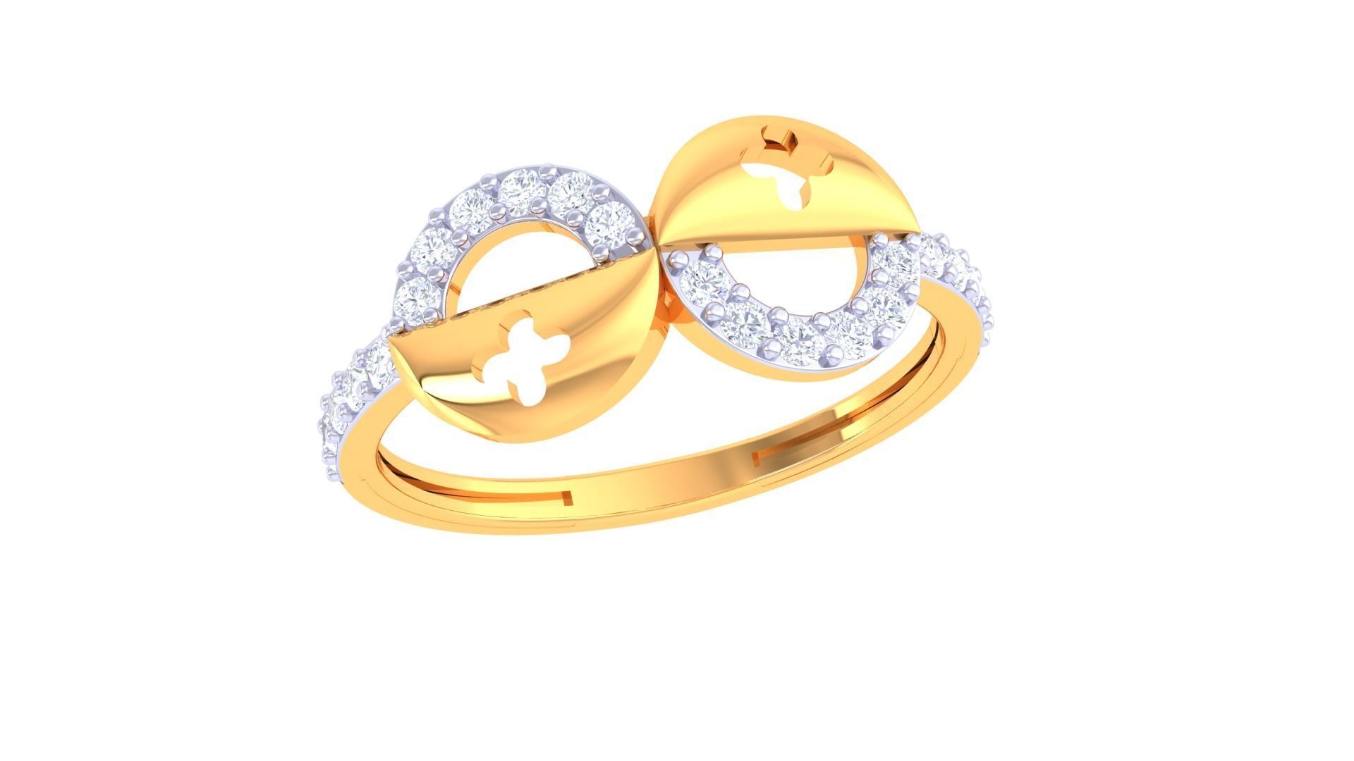 Bi Circles High Jewelry Diamond Cocktail Ring 3dm stl obj 3D print model_6