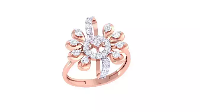 Flower High Jewelry Diamond Cocktail Ring 3dm stl obj renders
