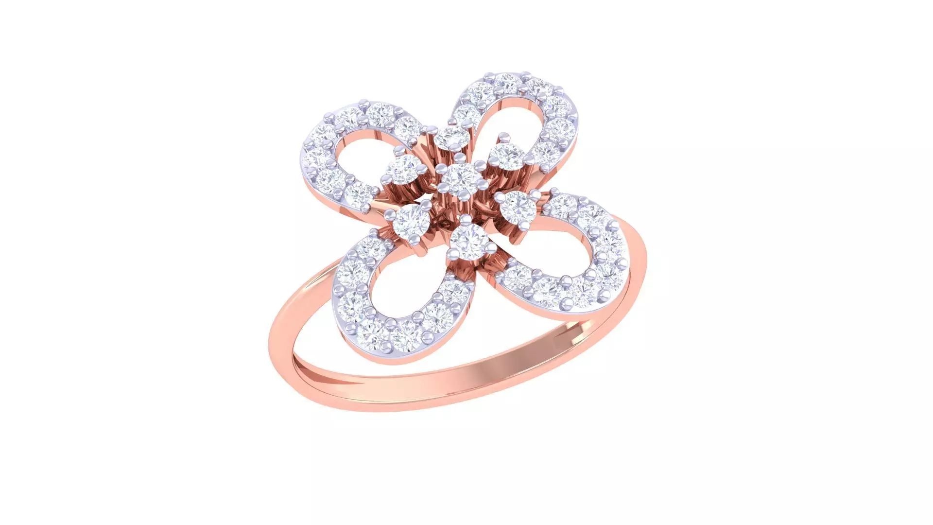 Flower High Jewelry Diamond Cocktail Ring 3dm stl obj renders 3D print model_0