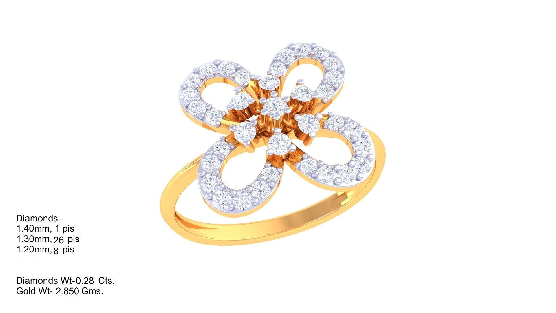 Flower High Jewelry Diamond Cocktail Ring 3dm stl obj renders 3D print model_1