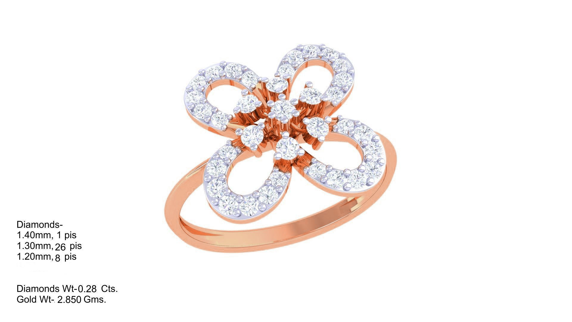 Flower High Jewelry Diamond Cocktail Ring 3dm stl obj renders 3D print model_3