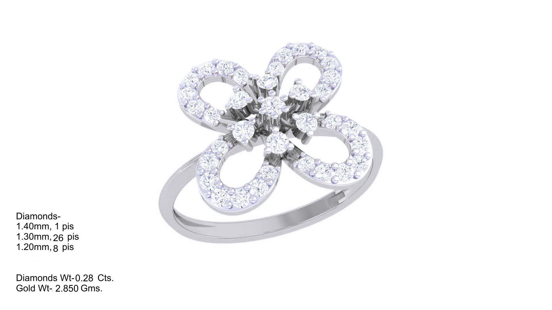 Flower High Jewelry Diamond Cocktail Ring 3dm stl obj renders 3D print model_2