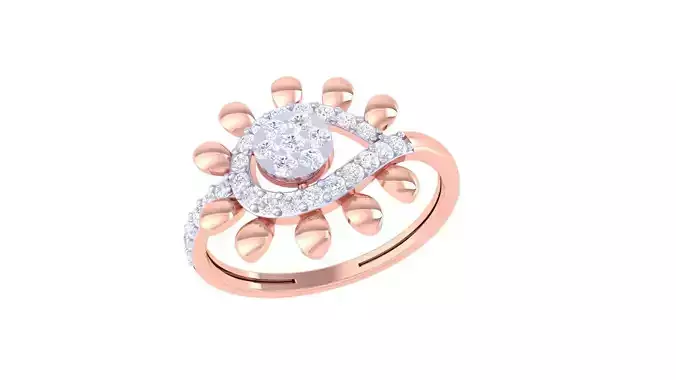 Flower High Jewelry Diamond Cocktail Ring 3dm stl obj renders