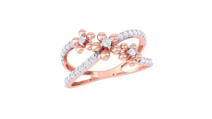 Flower High Jewelry Diamond Cocktail Ring 3dm stl obj renders