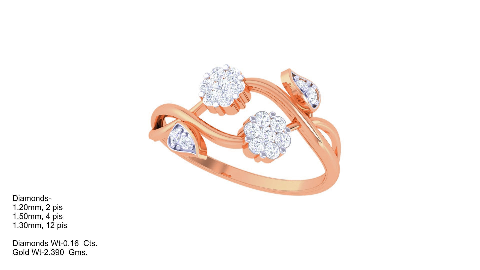 Leaf High Jewelry Diamond Cocktail Ring 3dm stl obj renders 3D print model_3