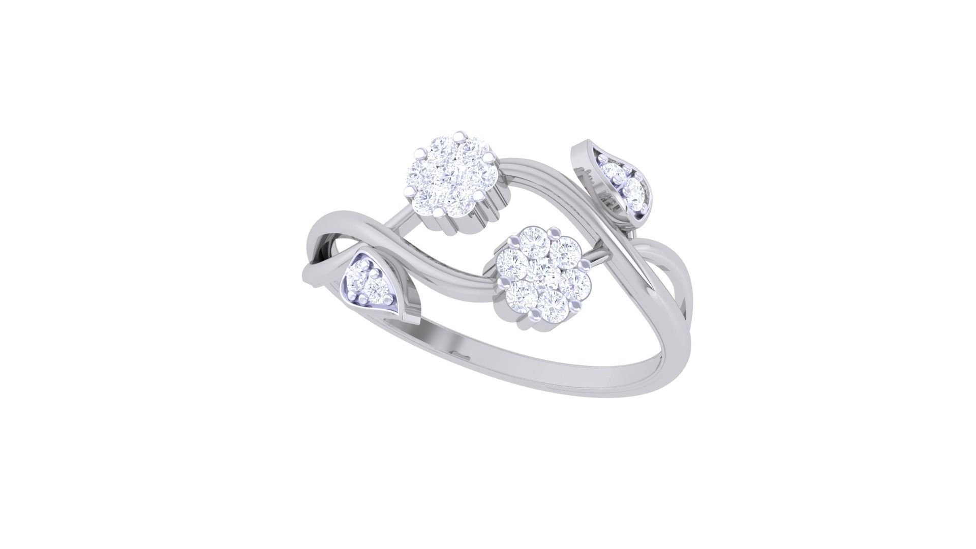Leaf High Jewelry Diamond Cocktail Ring 3dm stl obj renders 3D print model_6