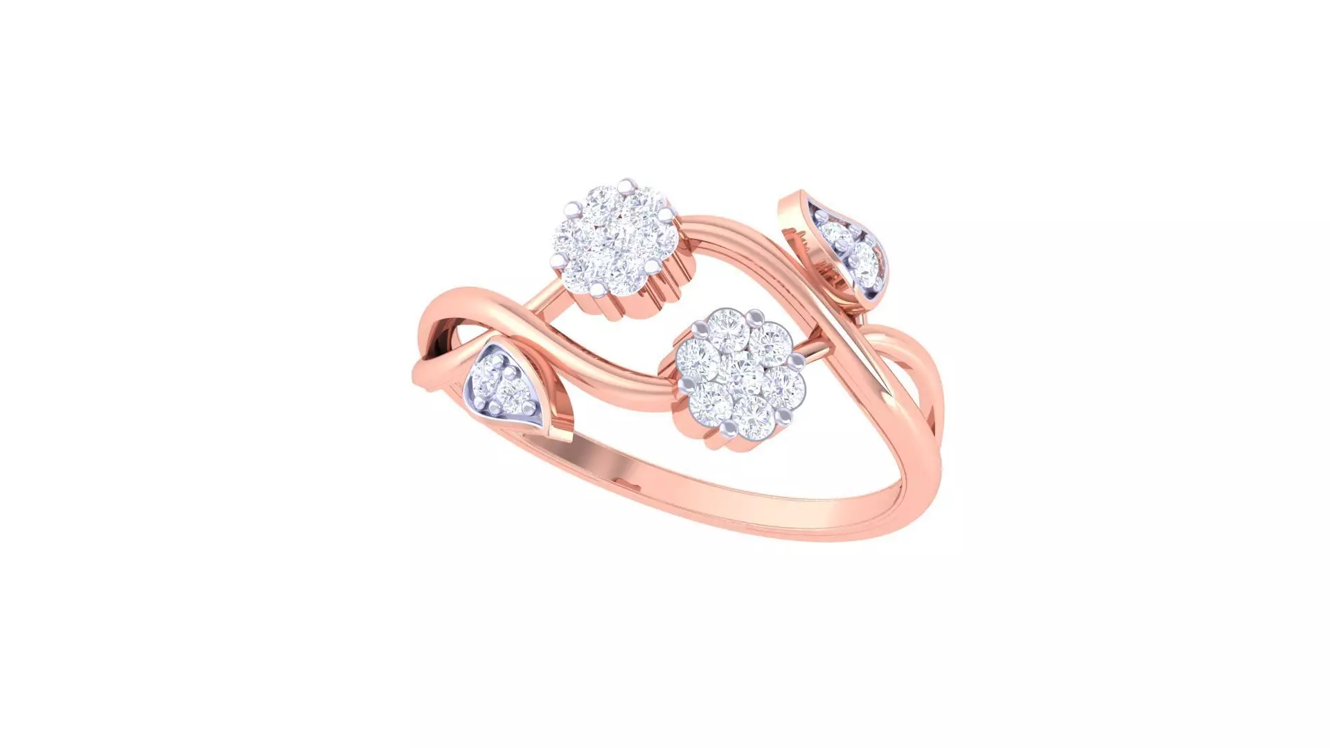 Leaf High Jewelry Diamond Cocktail Ring 3dm stl obj renders 3D print model_0