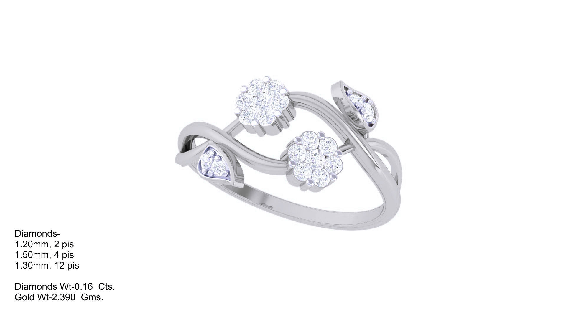 Leaf High Jewelry Diamond Cocktail Ring 3dm stl obj renders 3D print model_2