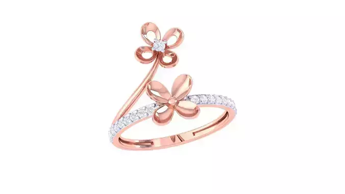Flower High Jewelry Diamond Cocktail Ring 3dm stl obj renders