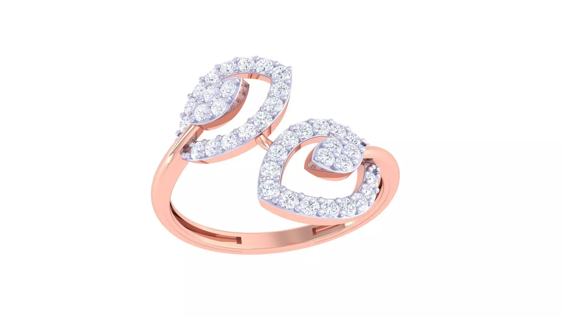 Bi Leaf High Jewelry Diamond Cocktail Ring 3dm stl obj renders 3D print model