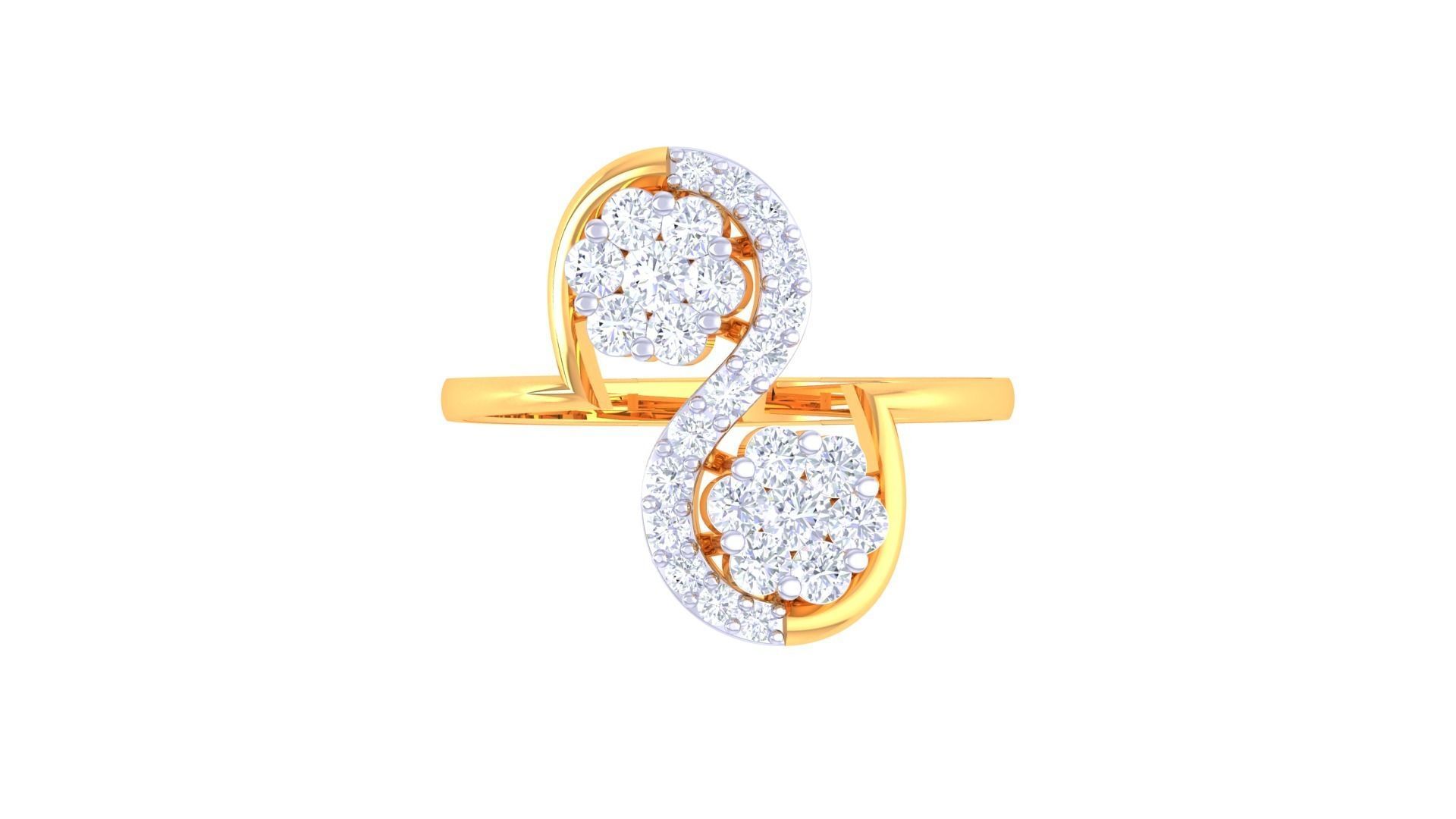 Bi Flower High Jewelry Diamond Cocktail Ring 3dm stl obj renders 3D print model_9