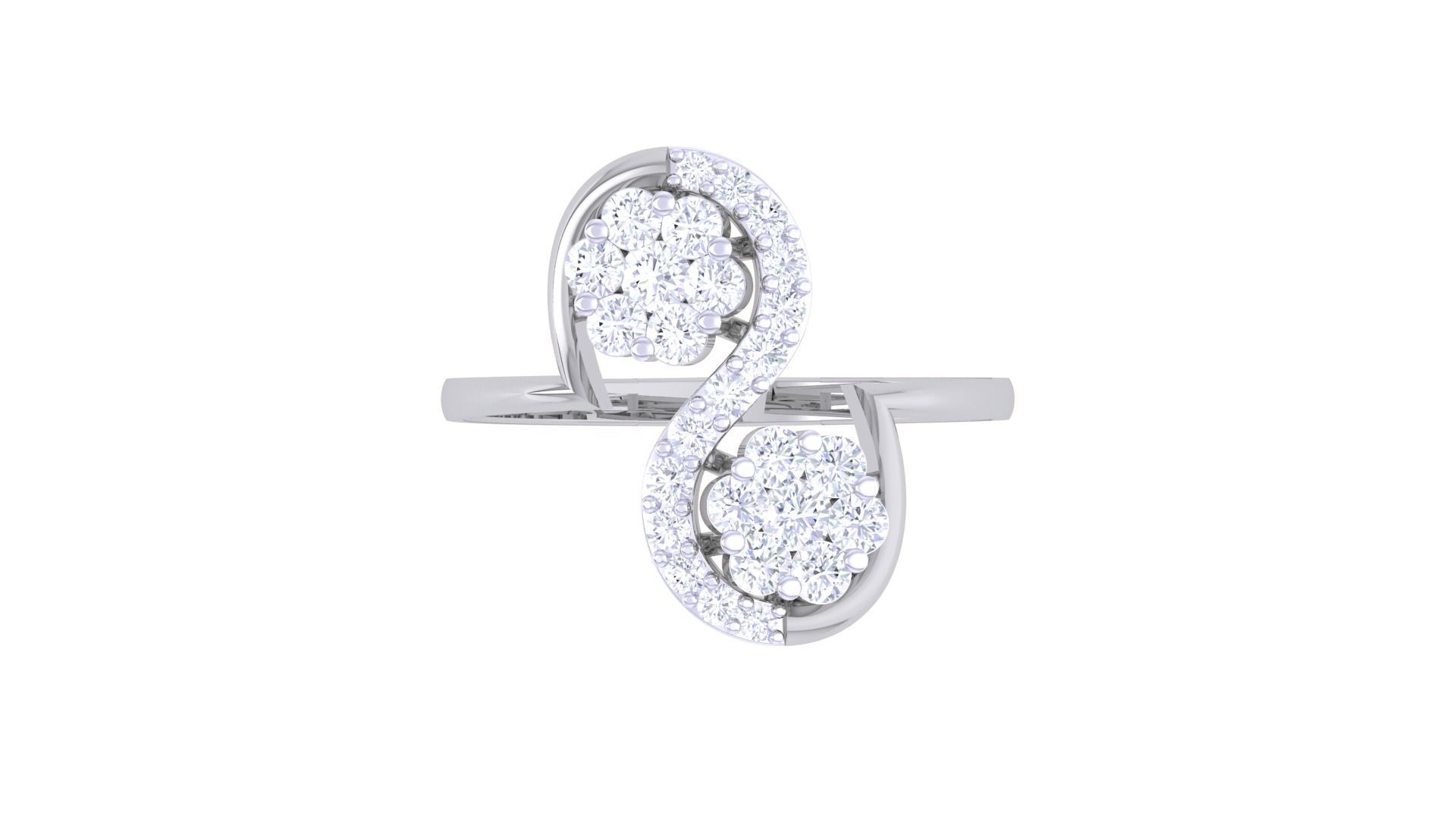 Bi Flower High Jewelry Diamond Cocktail Ring 3dm stl obj renders 3D print model_7