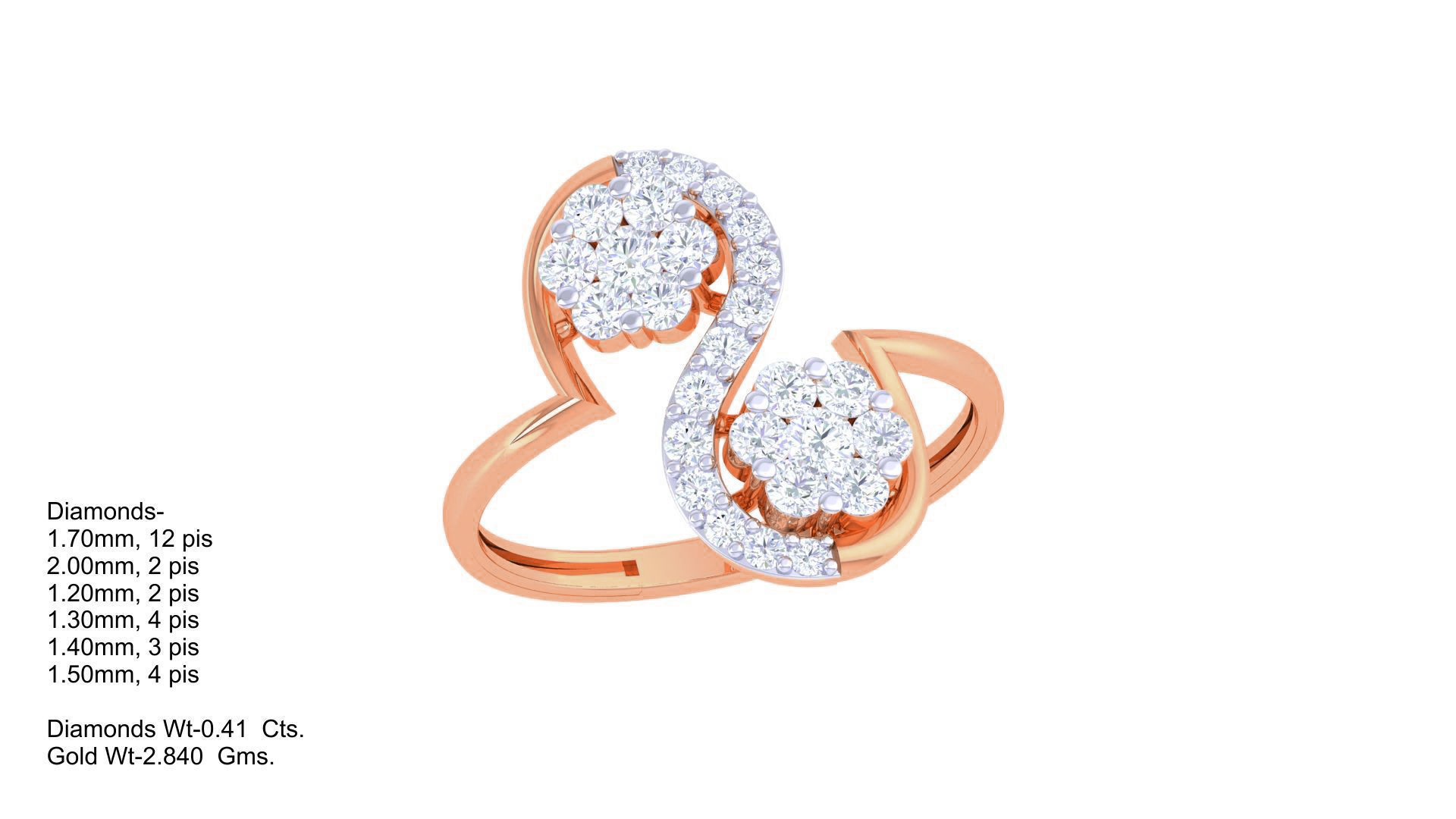 Bi Flower High Jewelry Diamond Cocktail Ring 3dm stl obj renders 3D print model_3