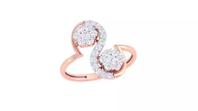 Bi Flower High Jewelry Diamond Cocktail Ring 3dm stl obj renders 3D print model