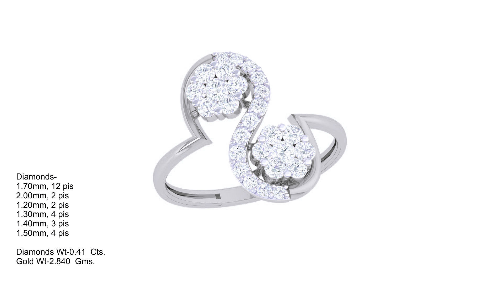 Bi Flower High Jewelry Diamond Cocktail Ring 3dm stl obj renders 3D print model_2