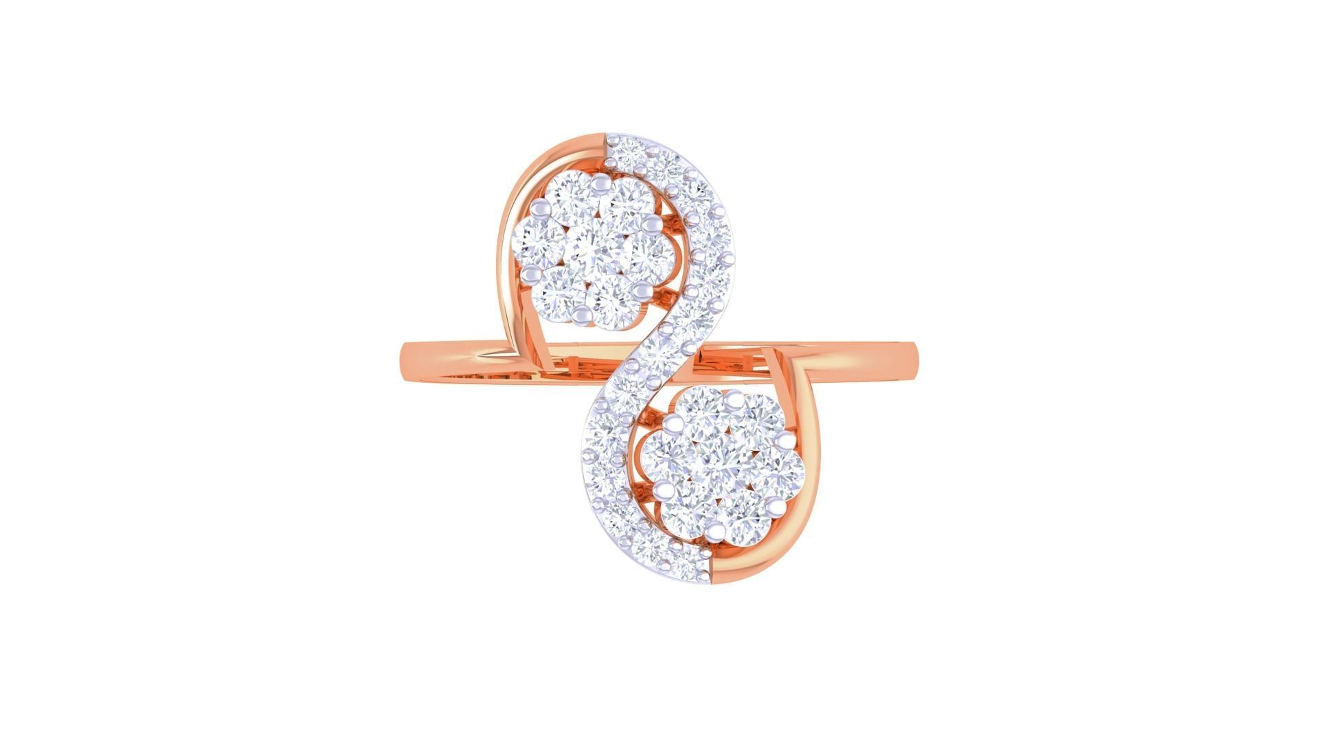 Bi Flower High Jewelry Diamond Cocktail Ring 3dm stl obj renders 3D print model_8