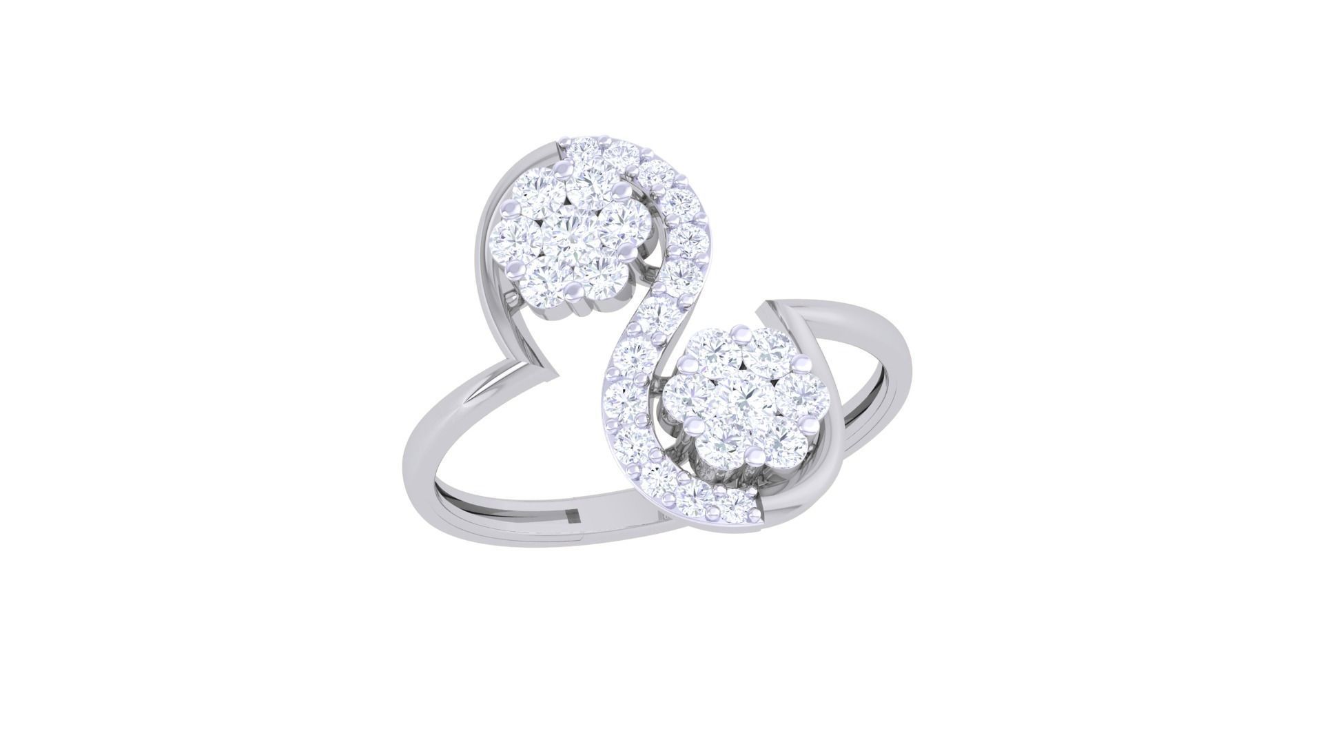 Bi Flower High Jewelry Diamond Cocktail Ring 3dm stl obj renders 3D print model_5