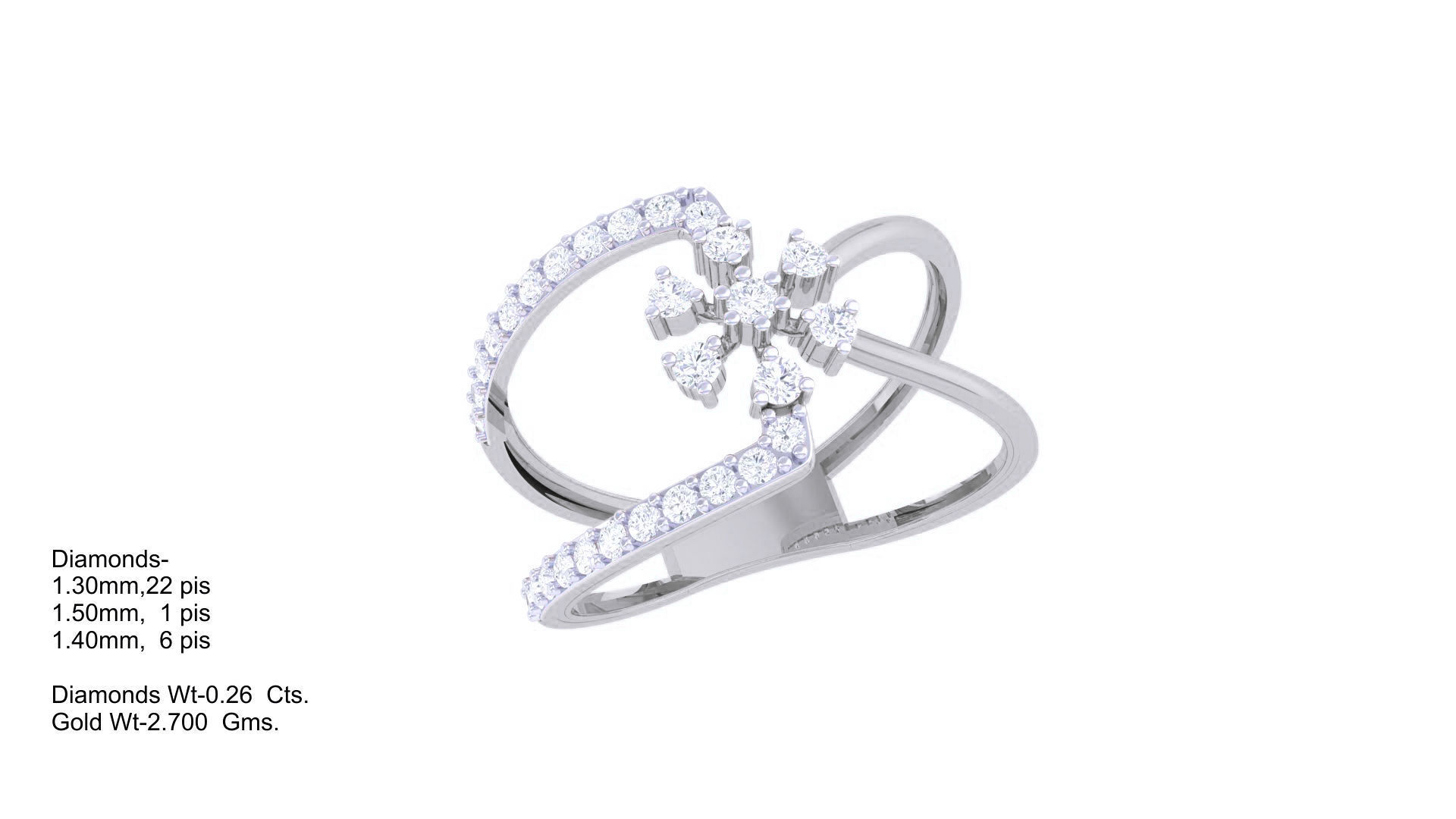 Flower High Jewelry Diamond Cocktail Ring 3dm stl obj renders 3D print model_2