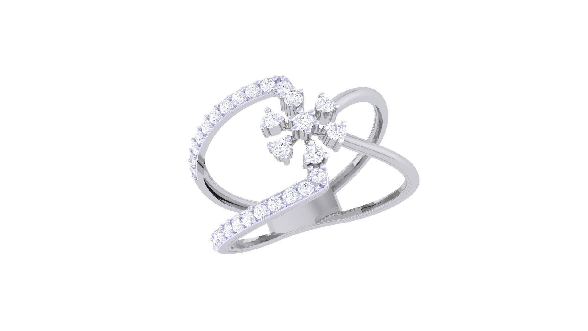 Flower High Jewelry Diamond Cocktail Ring 3dm stl obj renders 3D print model_6