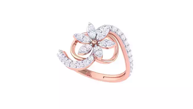 Flower High Jewelry Diamond Cocktail Ring 3dm stl obj renders