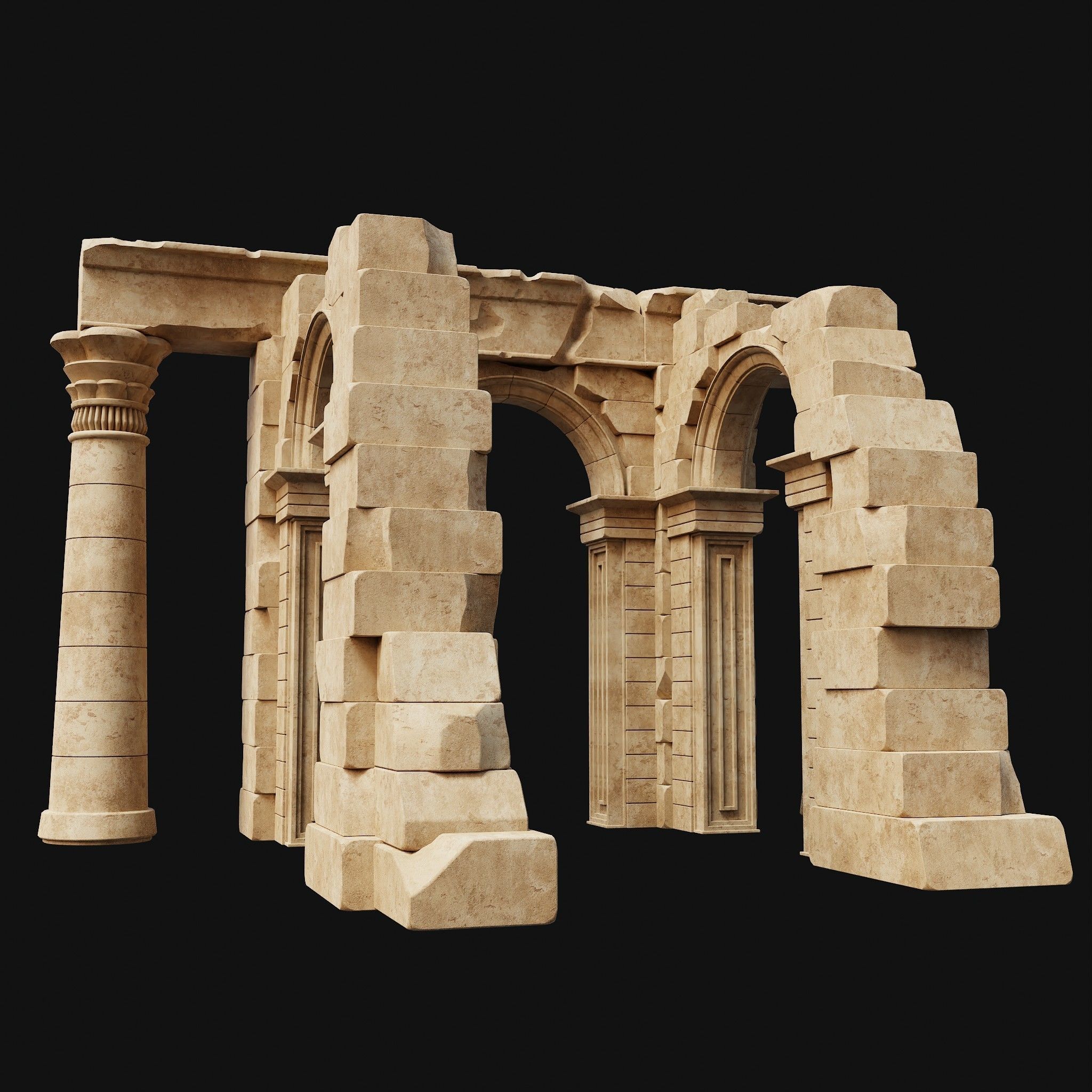 ANCIENT RUINS DESERT SAND STONE OLD TEMPLE EGYPT AAA COLLECTION Low-poly 3D model_31