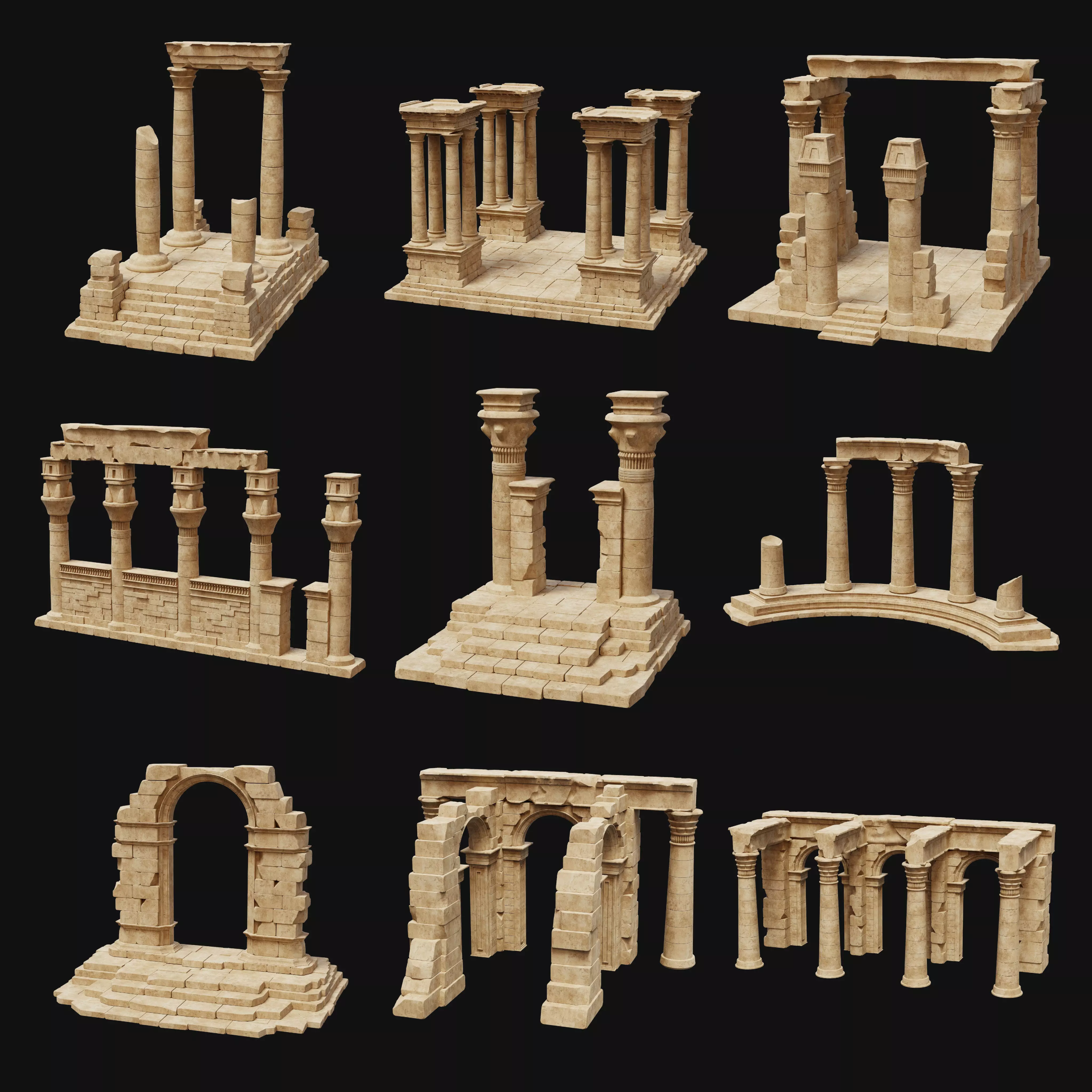 ANCIENT RUINS DESERT SAND STONE OLD TEMPLE EGYPT AAA COLLECTION Low-poly 3D model_0