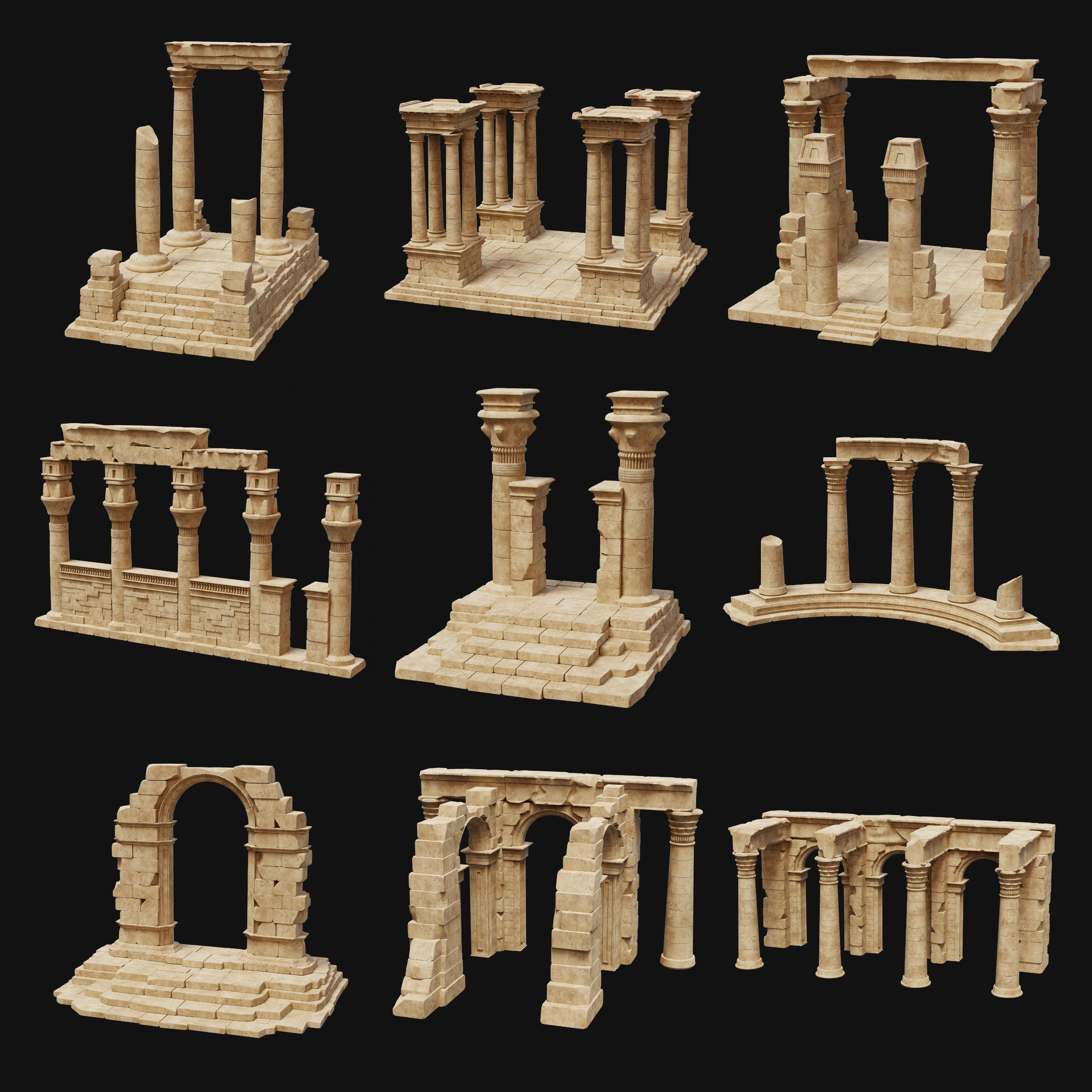 ANCIENT RUINS DESERT SAND STONE OLD TEMPLE EGYPT AAA COLLECTION Low-poly 3D model_37