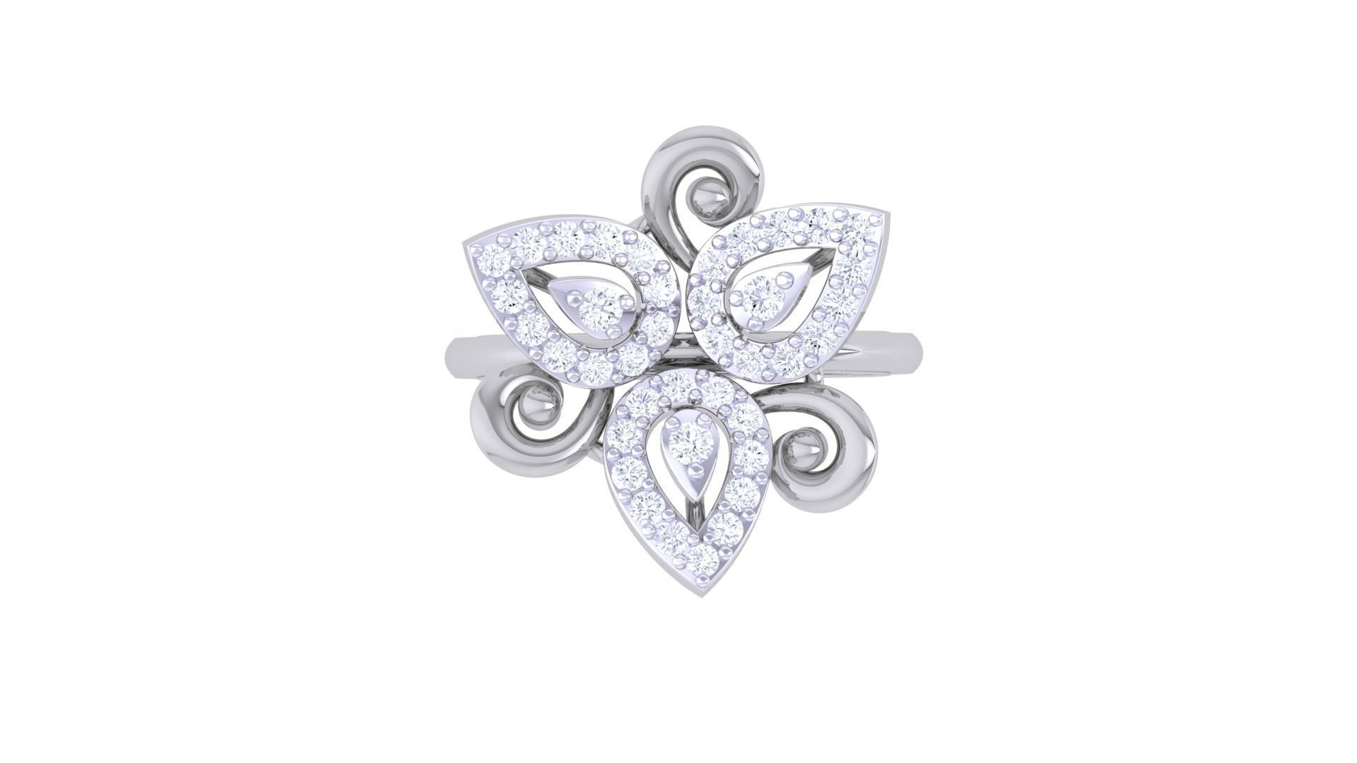 Flower High Jewelry Diamond Cocktail Ring 3dm stl obj renders 3D print model_7