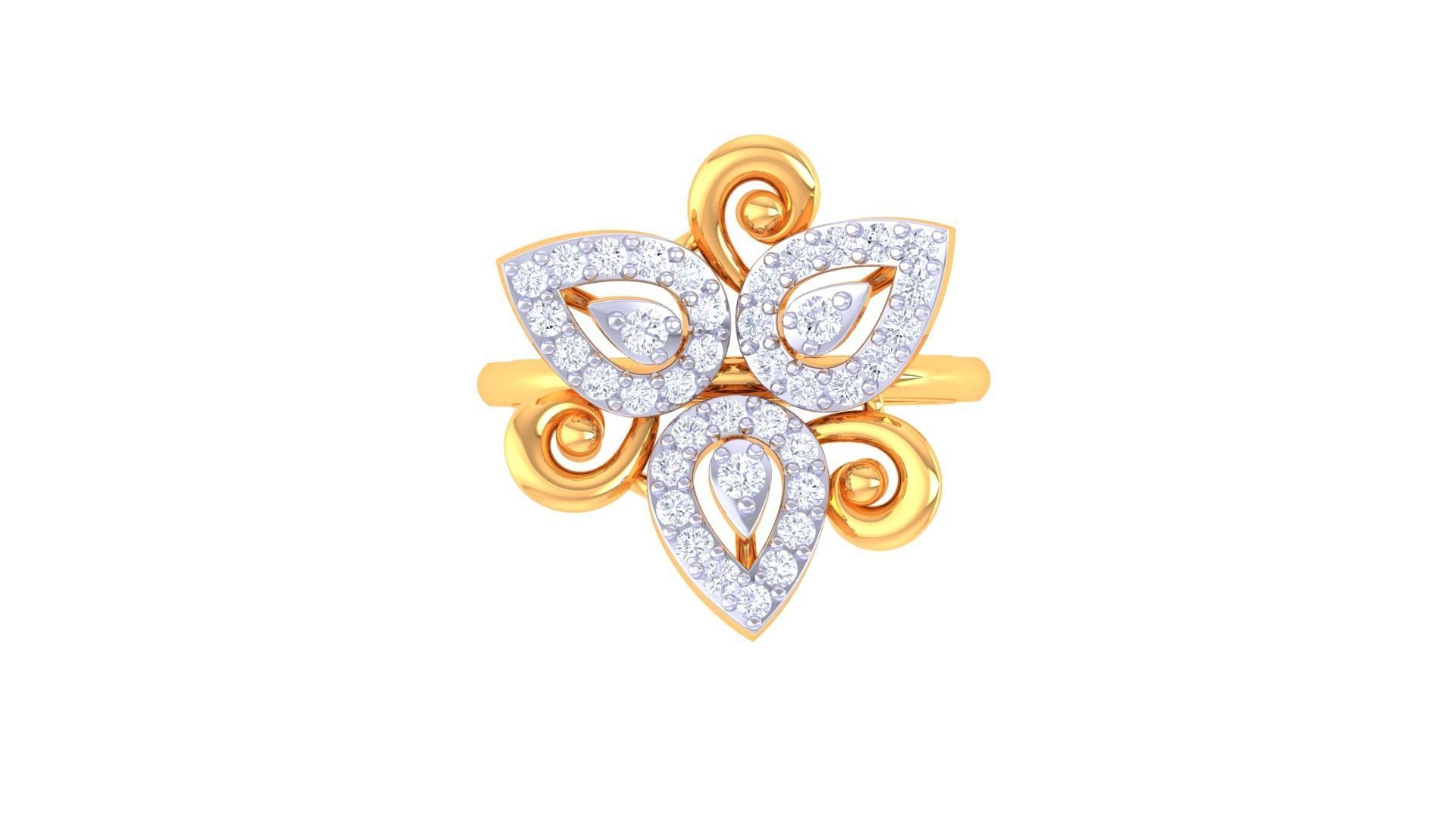 Flower High Jewelry Diamond Cocktail Ring 3dm stl obj renders 3D print model_8