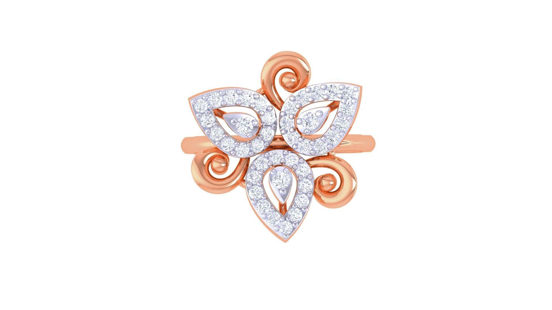 Flower High Jewelry Diamond Cocktail Ring 3dm stl obj renders 3D print model_9