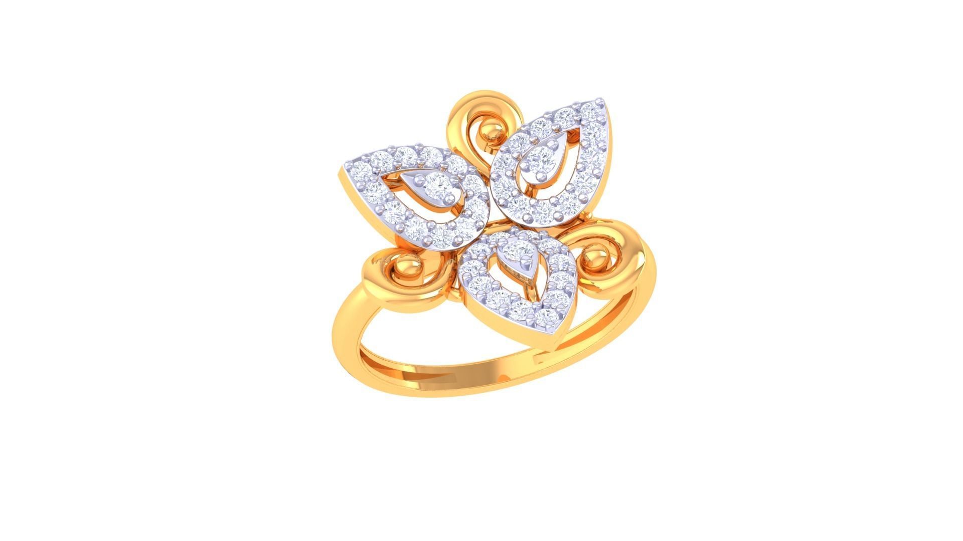 Flower High Jewelry Diamond Cocktail Ring 3dm stl obj renders 3D print model_5