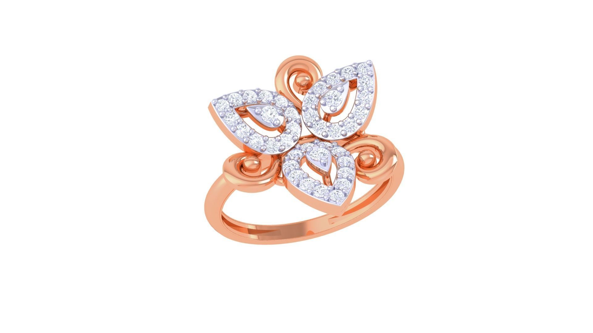 Flower High Jewelry Diamond Cocktail Ring 3dm stl obj renders 3D print model_6