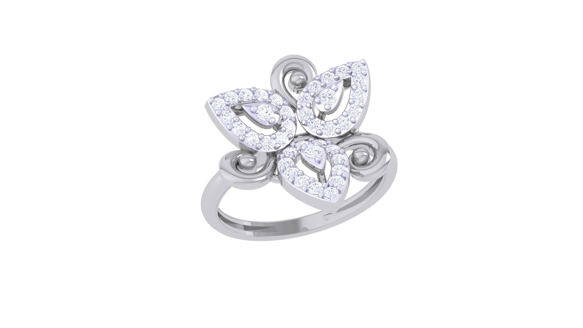 Flower High Jewelry Diamond Cocktail Ring 3dm stl obj renders 3D print model_4