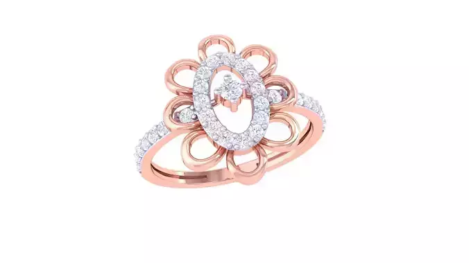 Flower High Jewelry Diamond Cocktail Ring 3dm stl obj renders