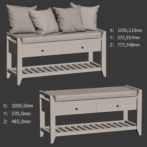 Alexandria Wood Storage Bench by Sand Stable 3D model 6